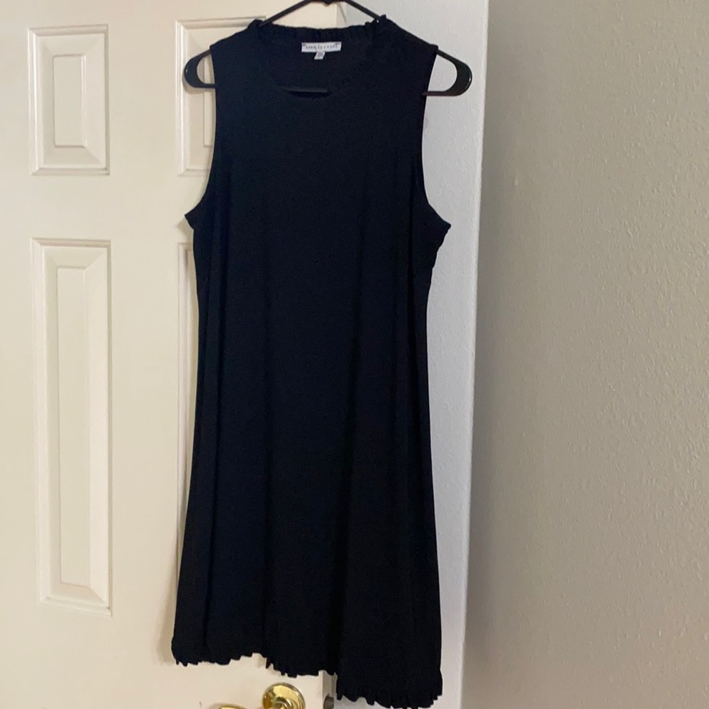Black ruffle hem, high neck dress